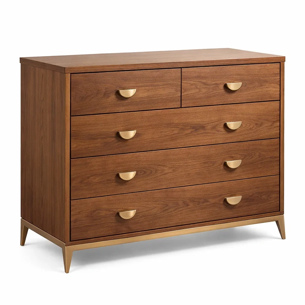 Schubladenschrank aus Walnussfurnier Braun mit Metallgriffen-NESTAROMA