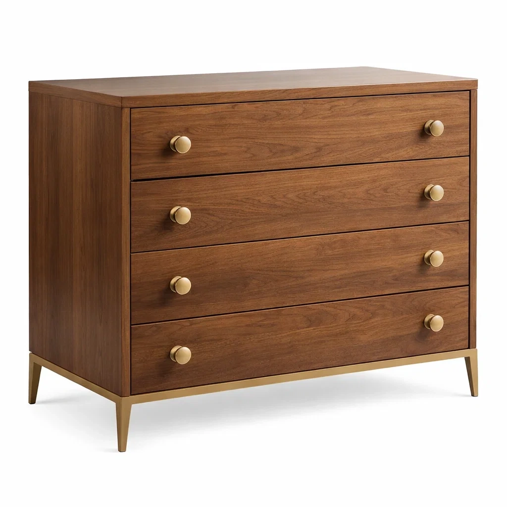 Schubladenschrank aus Holz mit vier Schubladen und Messinggriffen-NESTAROMA