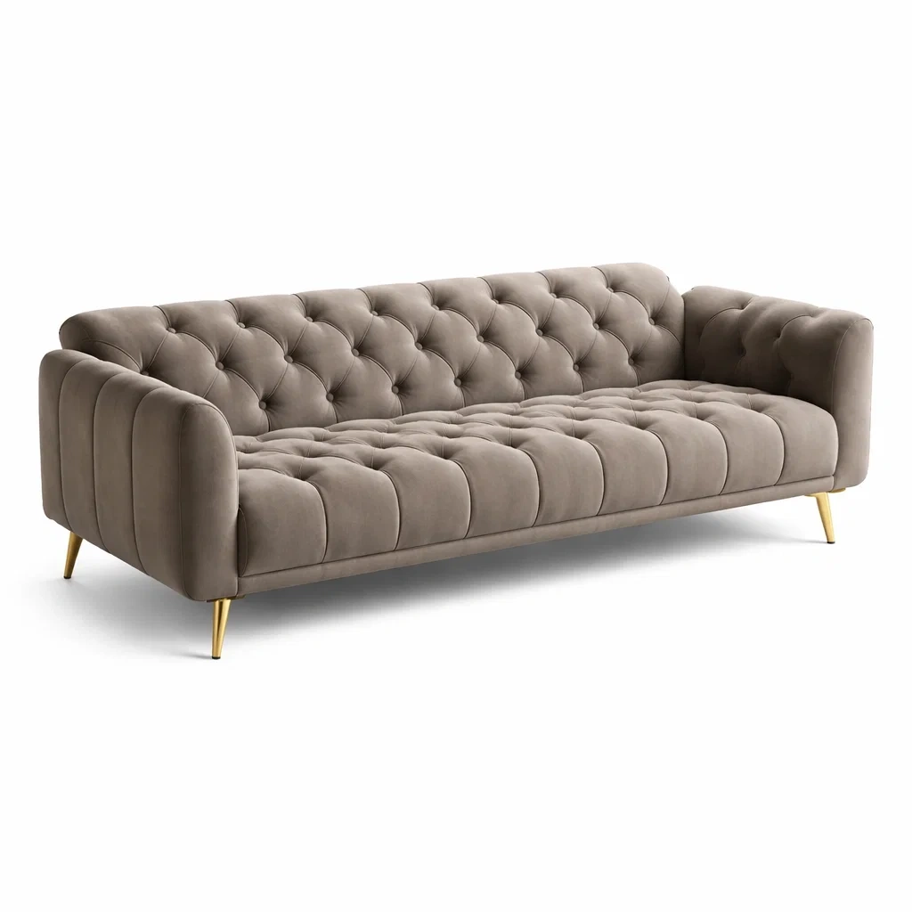 Sofa aus Samt Taupe Dreisitzer mit Metallbeinen-NESTAROMA