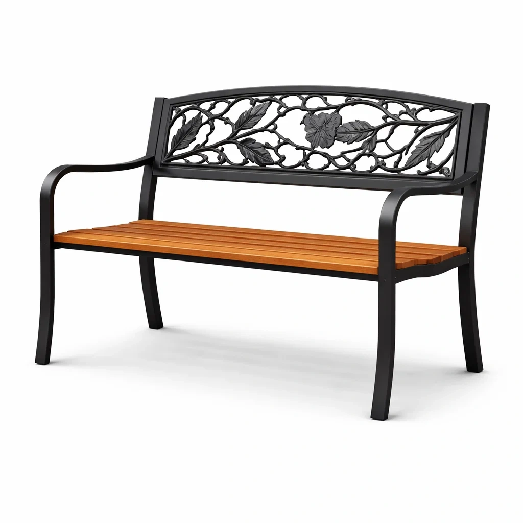 Gartenbank Metall Holz Schwarz-NESTAROMA