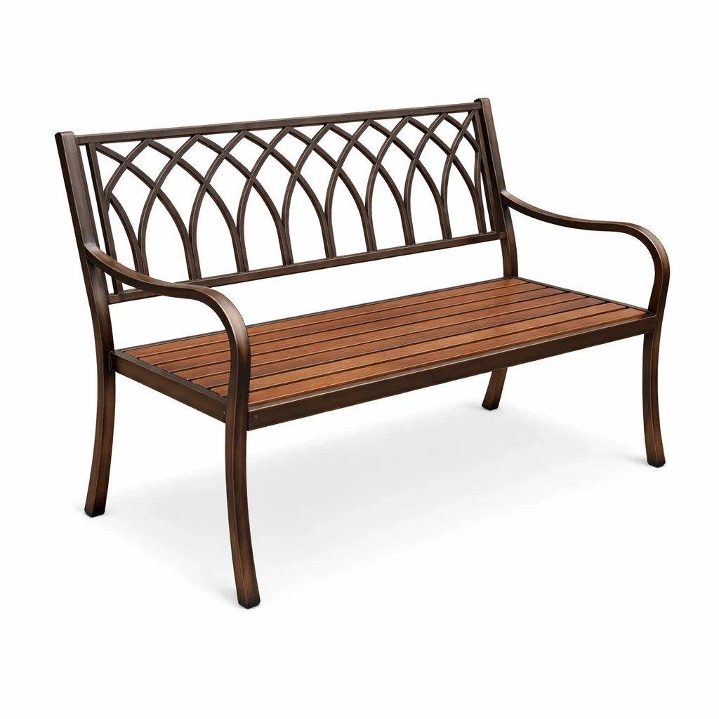 Gartenbank Metall Holzoptik Braun-NESTAROMA