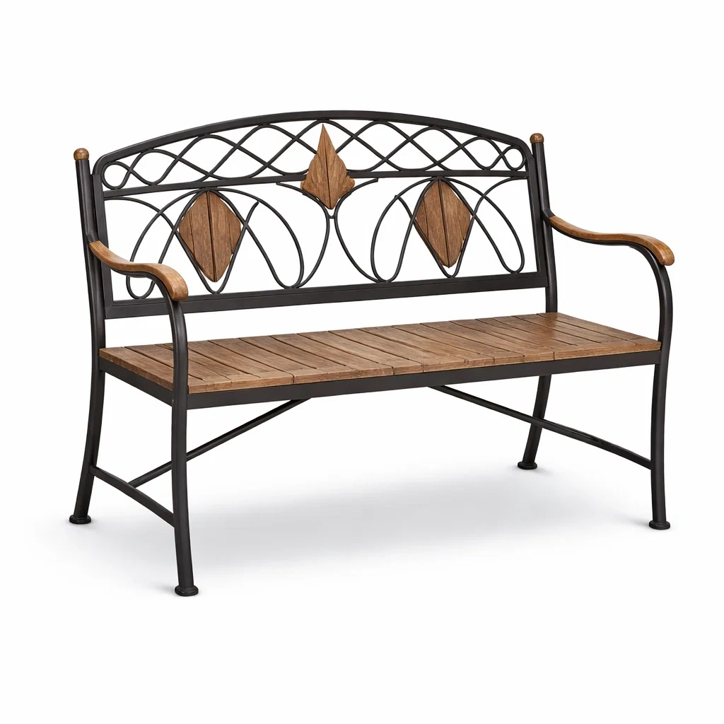Gartenbank Stahl und Akazienholz Schwarz Braun-NESTAROMA