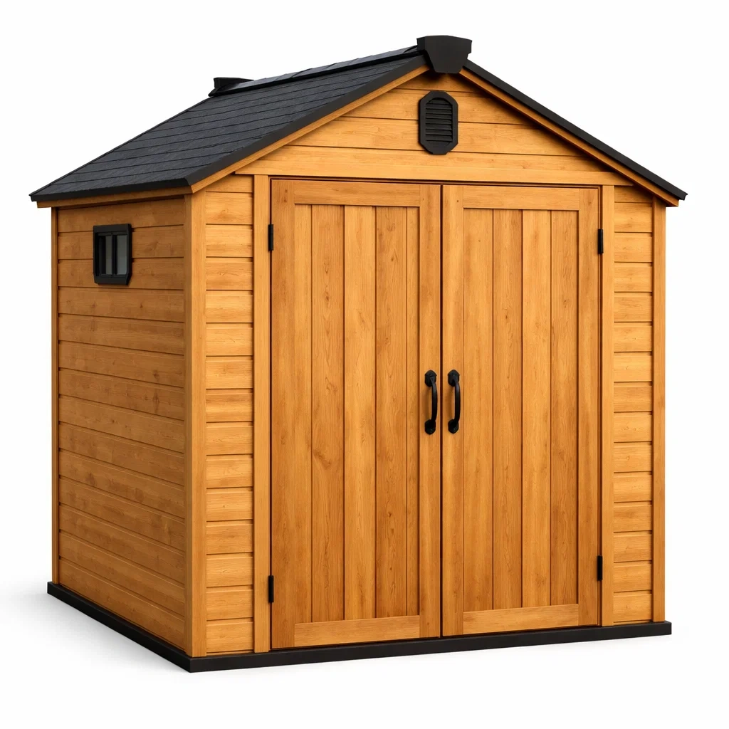 Kunststoff Gartenhaus mit Doppeltüren Braun-NESTAROMA