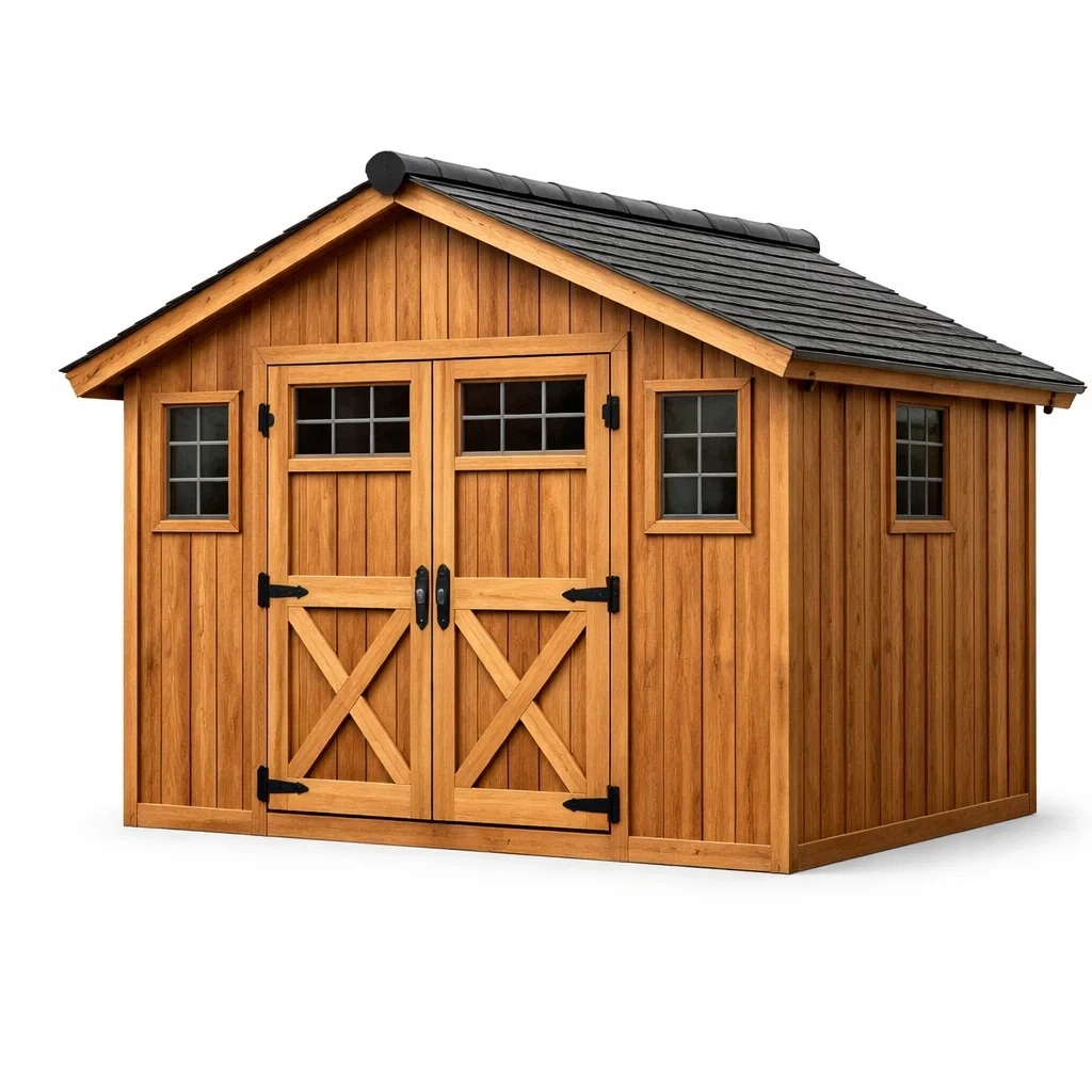 Holz Gartenhaus mit Doppelflügeltür und Satteldach Naturholz Schwarz-NESTAROMA