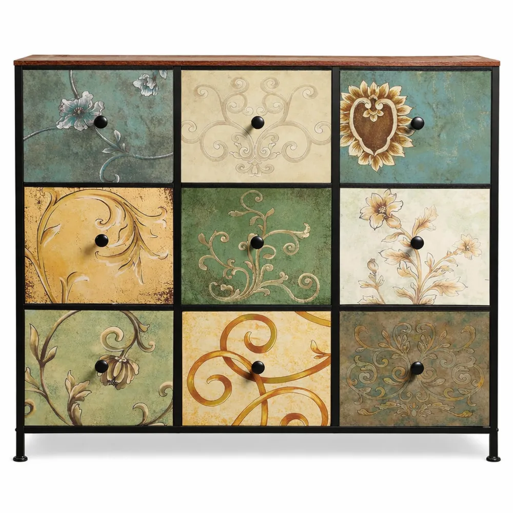 Meuble de Rangement à 9 Tiroirs avec Plateau en Bois