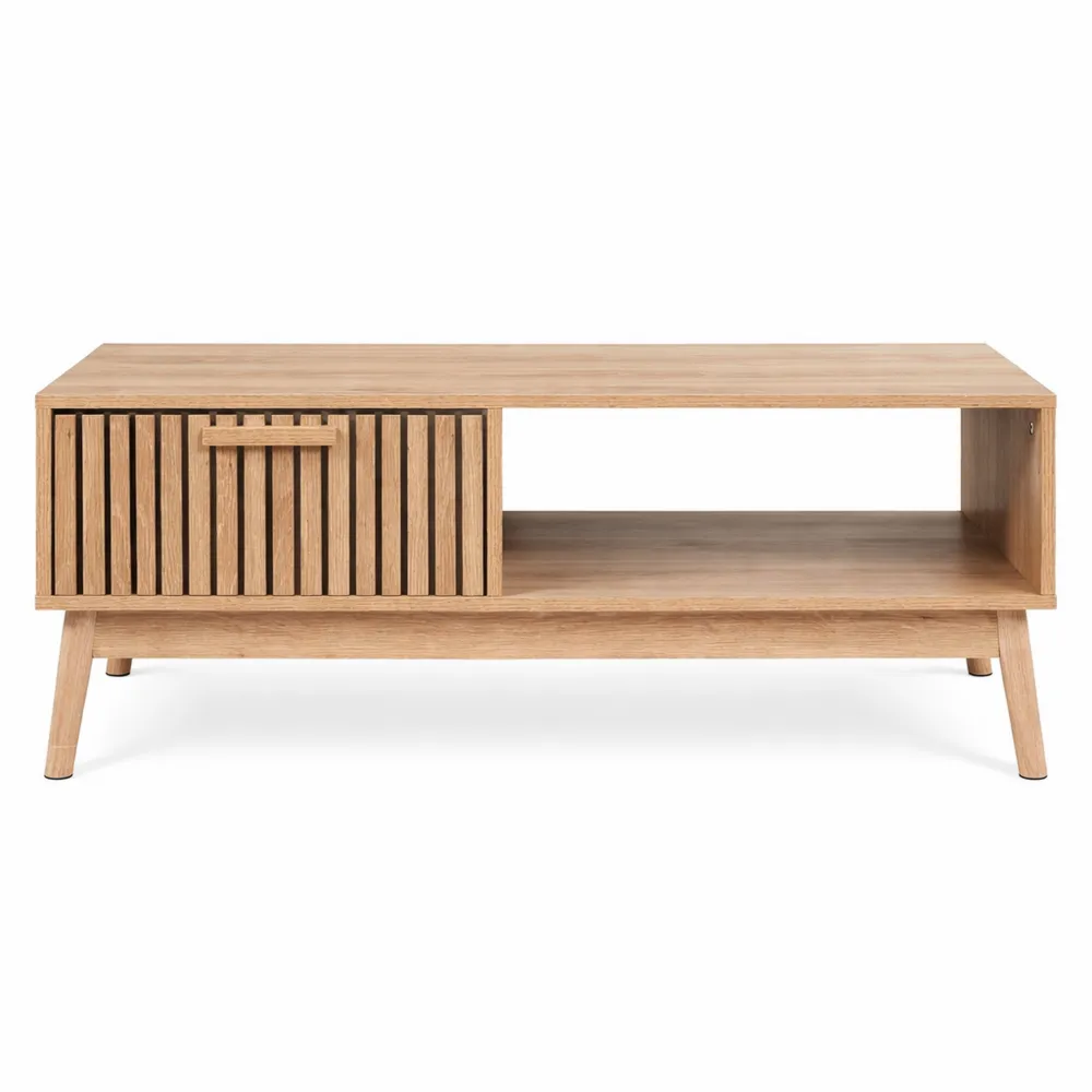 Table basse moderne avec tiroir et espace de rangement, pour salon ou salle à manger, couleur marron