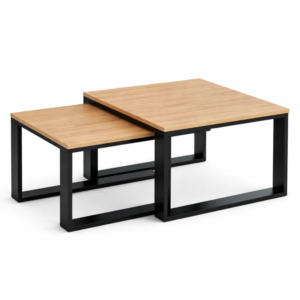 Ensemble de Tables Basses Carrées en Bois pour Salon