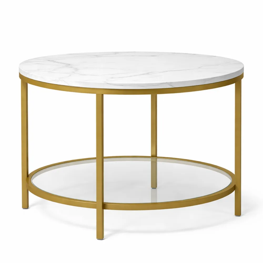 Table Basse Ronde à Deux Niveaux avec Plateau Effet Marbre