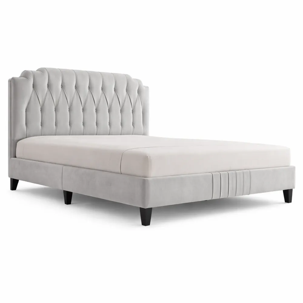 Lit Double 2 Personnes avec Sommier et Tête Réglable, Capitonnage Beige, 160x200cm