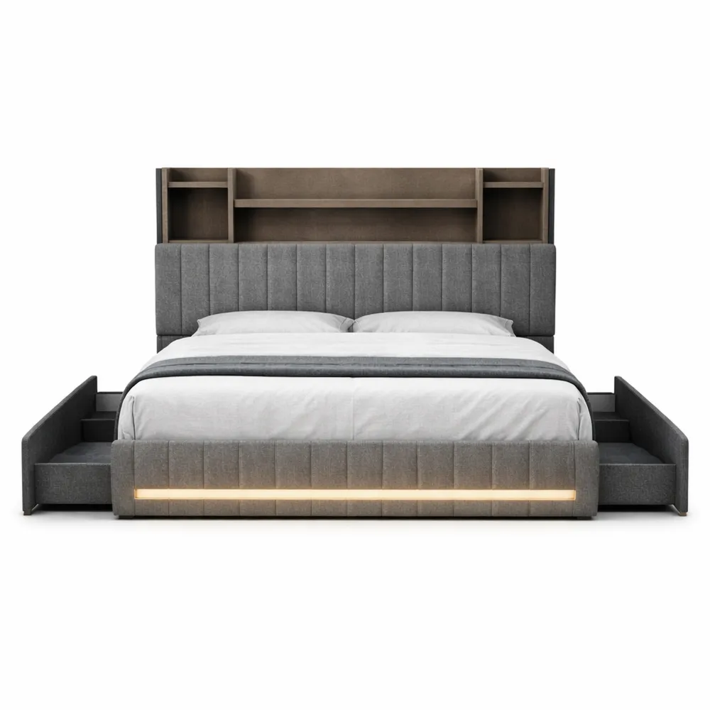 Lit double avec rangement et éclairage LED