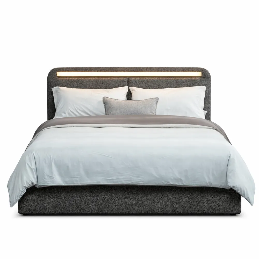 Lit coffre double avec éclairage LED et tête réglable, rembourré polaire avec rangement