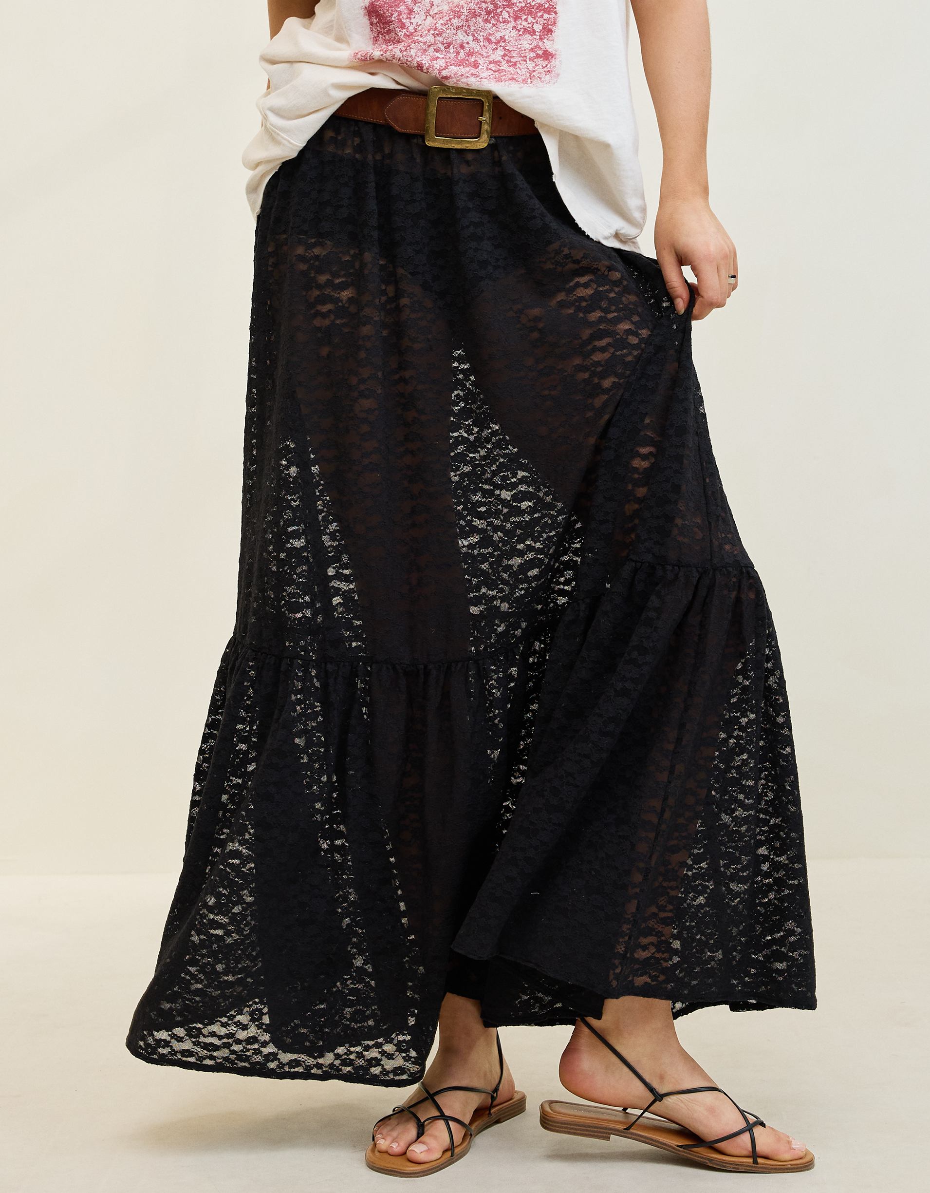 Aerie Tiered Lace Maxi Skirt