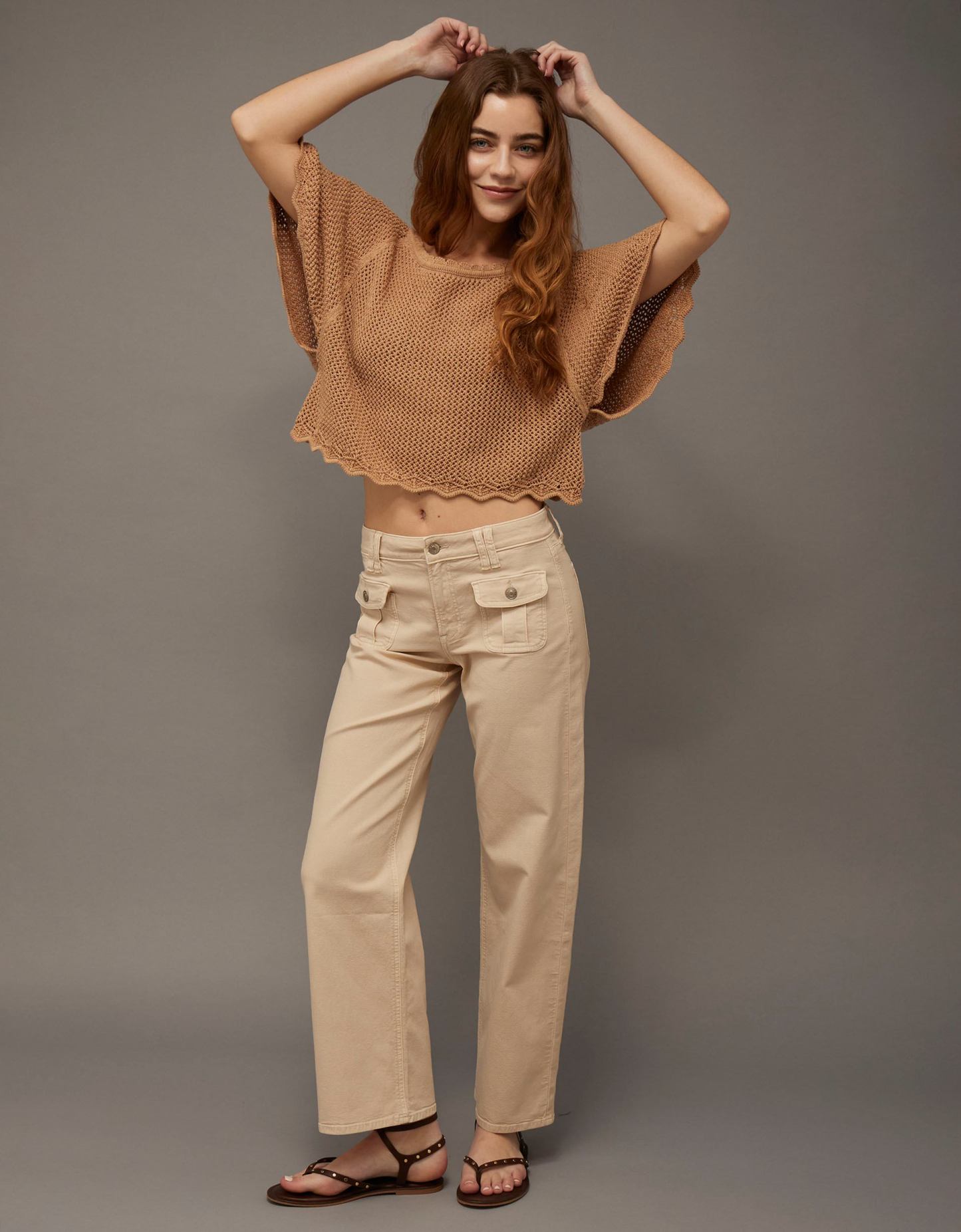 AE Off-the-Shoulder Cropped Crochet Tee