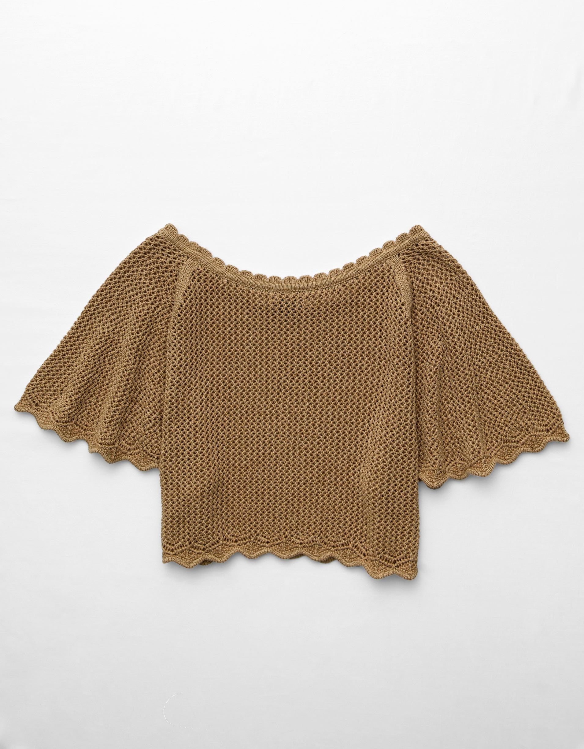 AE Off-the-Shoulder Cropped Crochet Tee