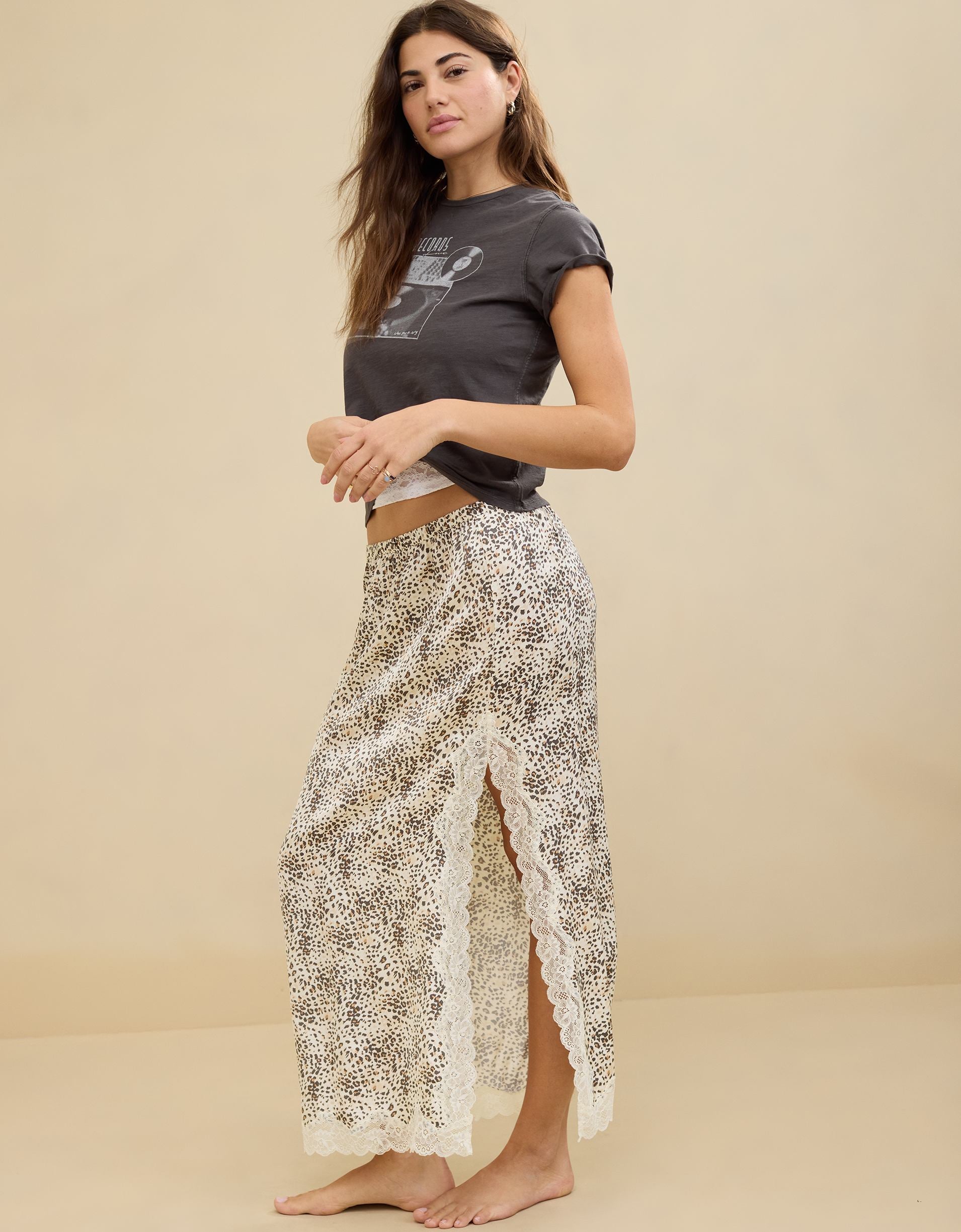Aerie Satin Midi Skirt