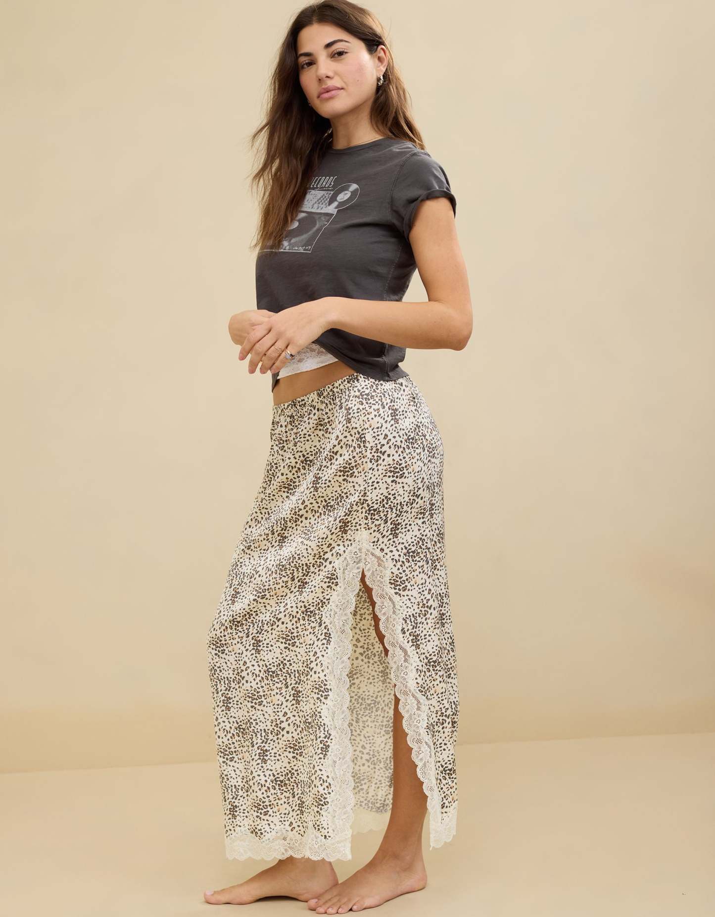 Aerie Satin Midi Skirt