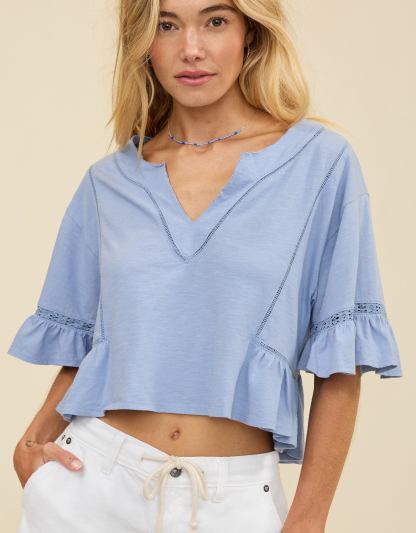 Aerie Flowy Cropped Notch Neck T-Shirt
