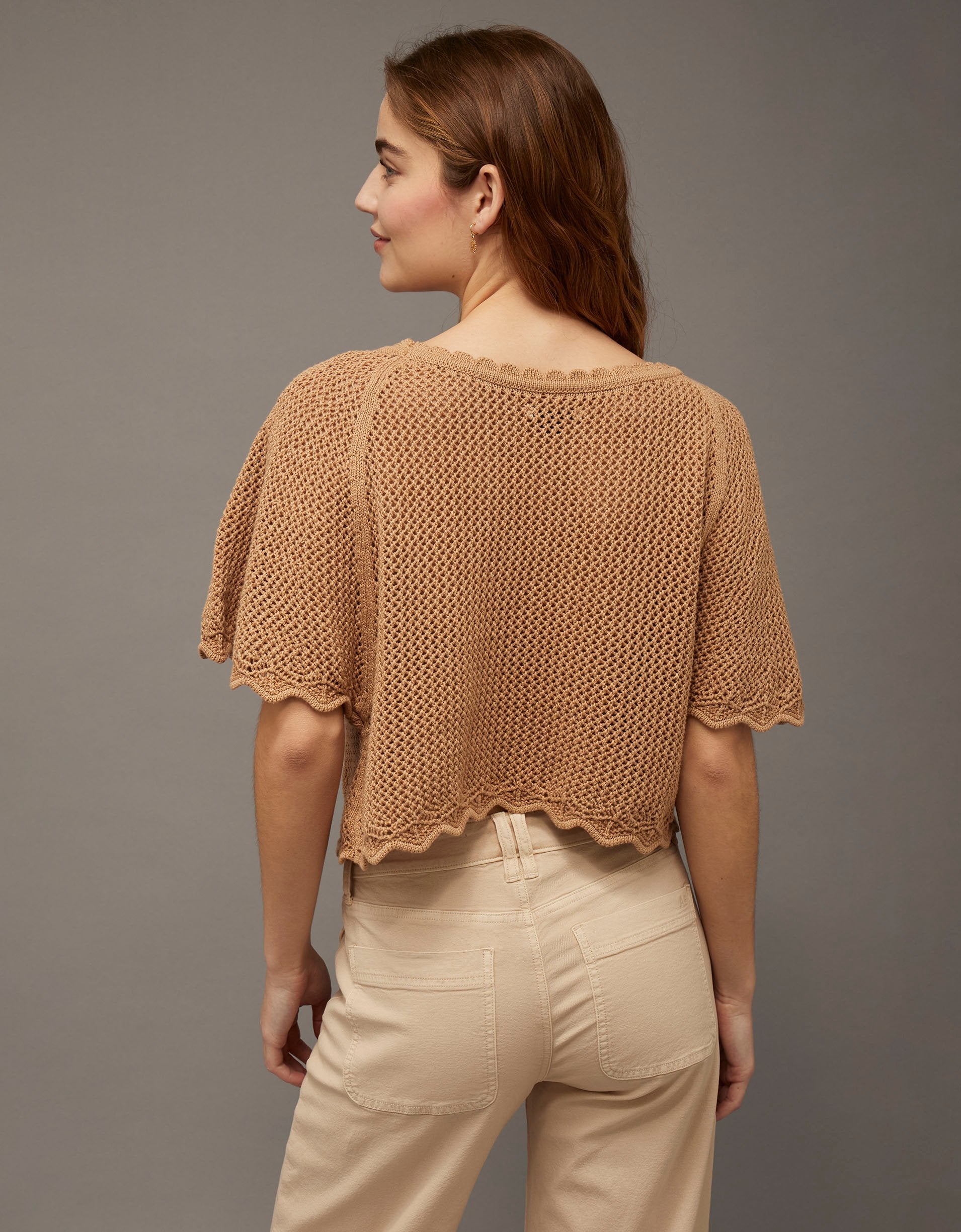 AE Off-the-Shoulder Cropped Crochet Tee