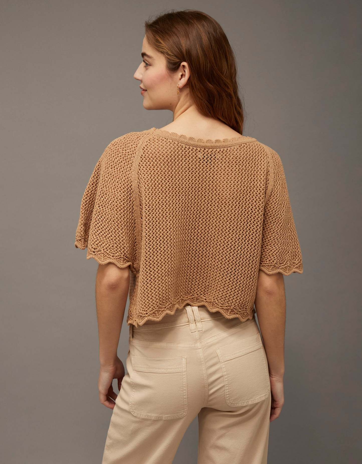 AE Off-the-Shoulder Cropped Crochet Tee