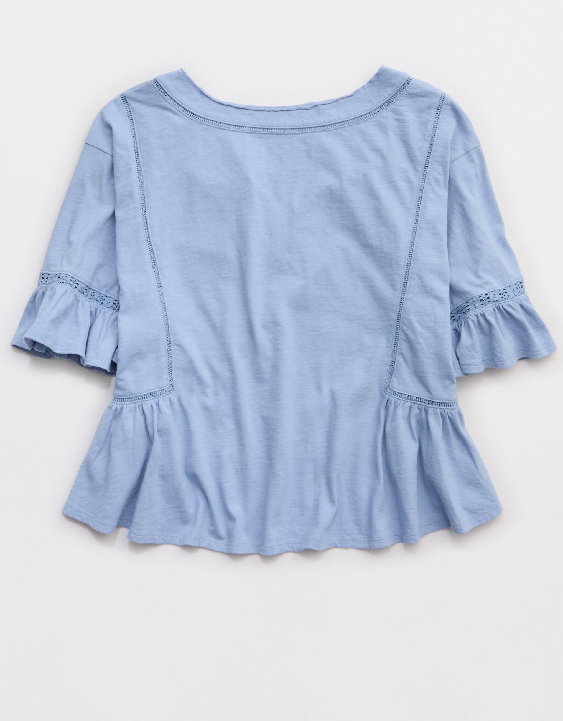 Aerie Flowy Cropped Notch Neck T-Shirt