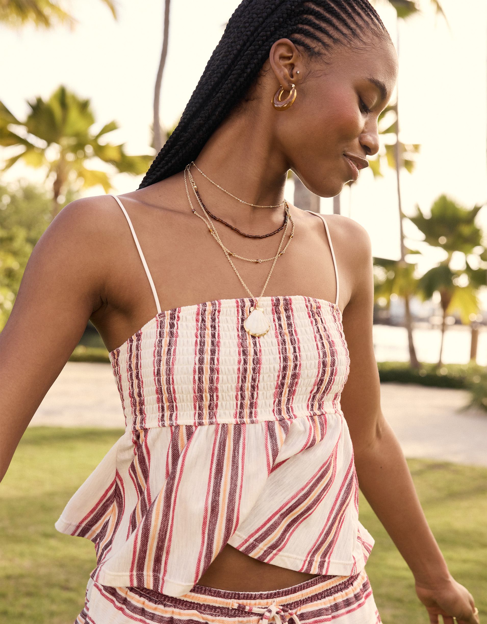 AE Sunchaser Babydoll Smocked Tank Top