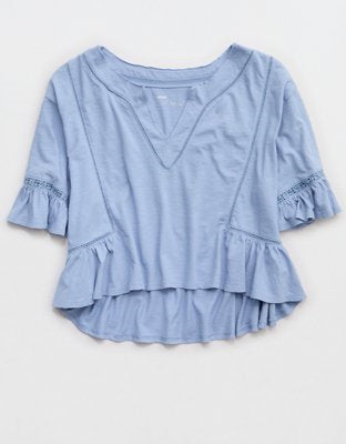 Aerie Flowy Cropped Notch Neck T-Shirt