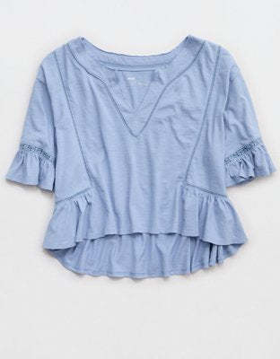 Aerie Flowy Cropped Notch Neck T-Shirt