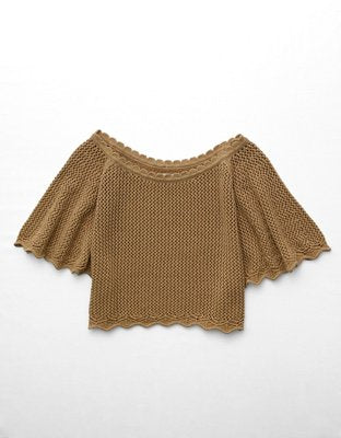 AE Off-the-Shoulder Cropped Crochet Tee