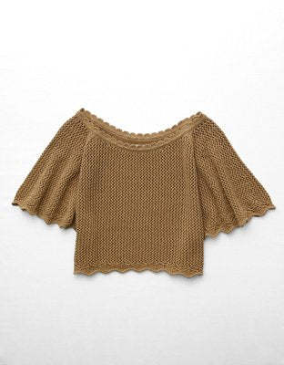 AE Off-the-Shoulder Cropped Crochet Tee