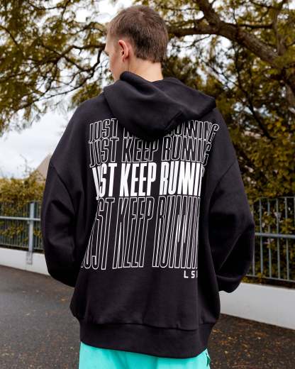 Keep on Running Oversize Hoodie - Black-White