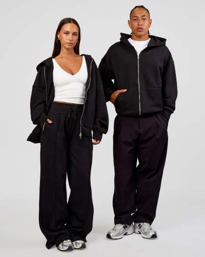 Base Zip Through Oversized Hoodie - Black