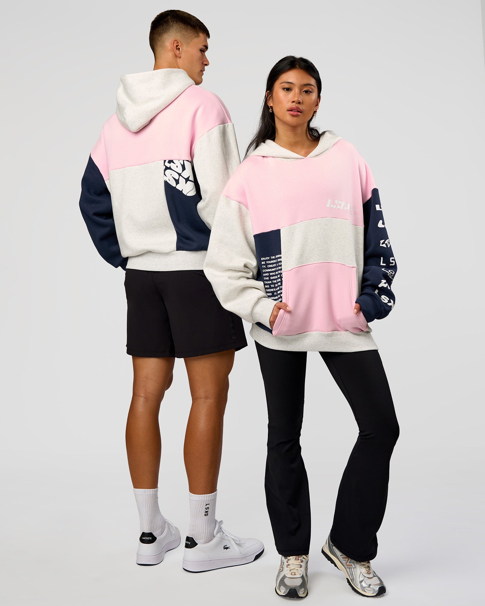 Deconstructed Fleece Hoodie - Grey Marl-Marshmallow-Navy