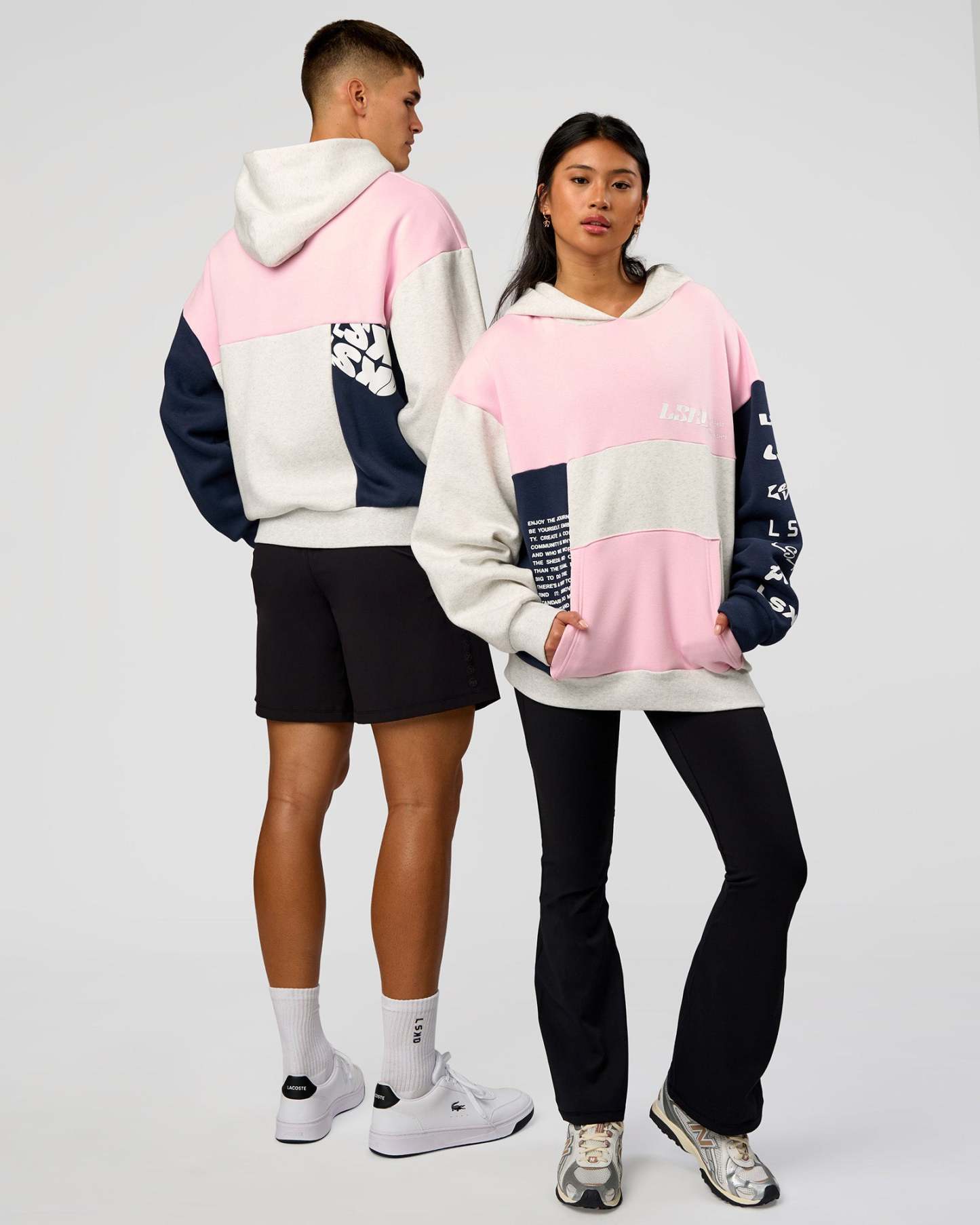 Deconstructed Fleece Hoodie - Grey Marl-Marshmallow-Navy