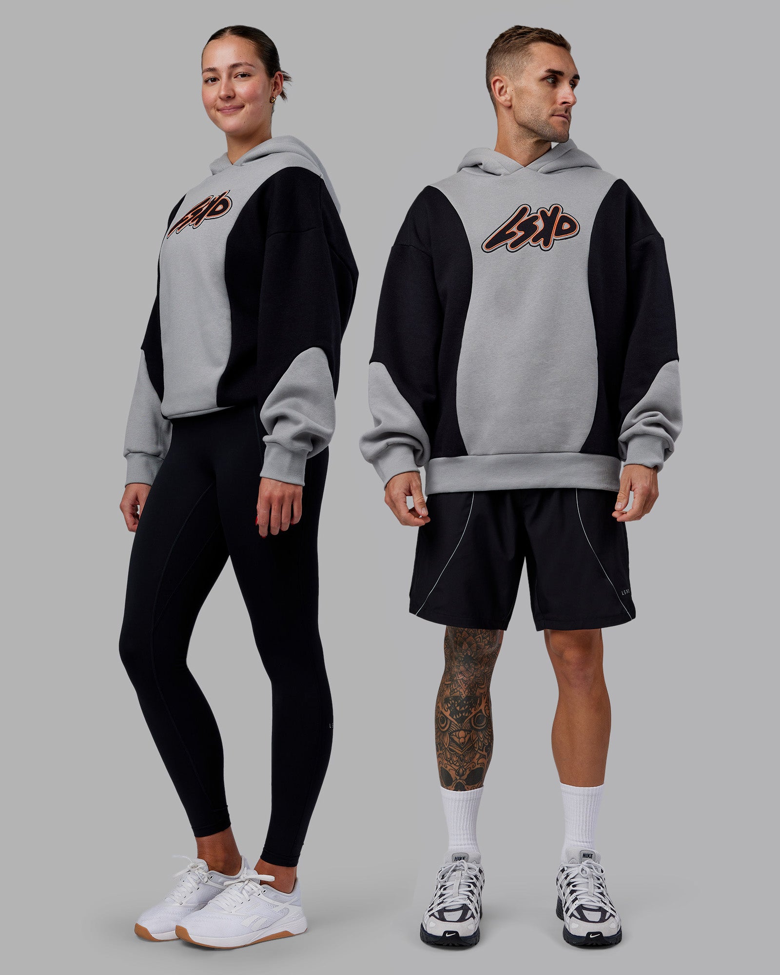 Downtown Oversized Panel Hoodie - Circular Grey - Black