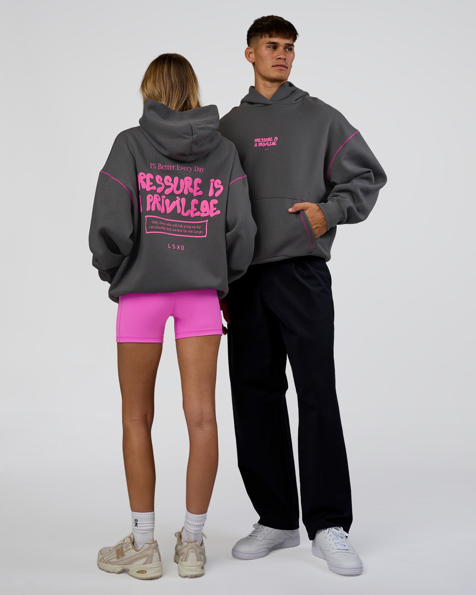 Pressure is Privilege Oversized Hoodie - Dark Storm-Ultra Fuchsia