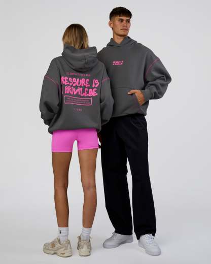 Pressure is Privilege Oversized Hoodie - Dark Storm-Ultra Fuchsia