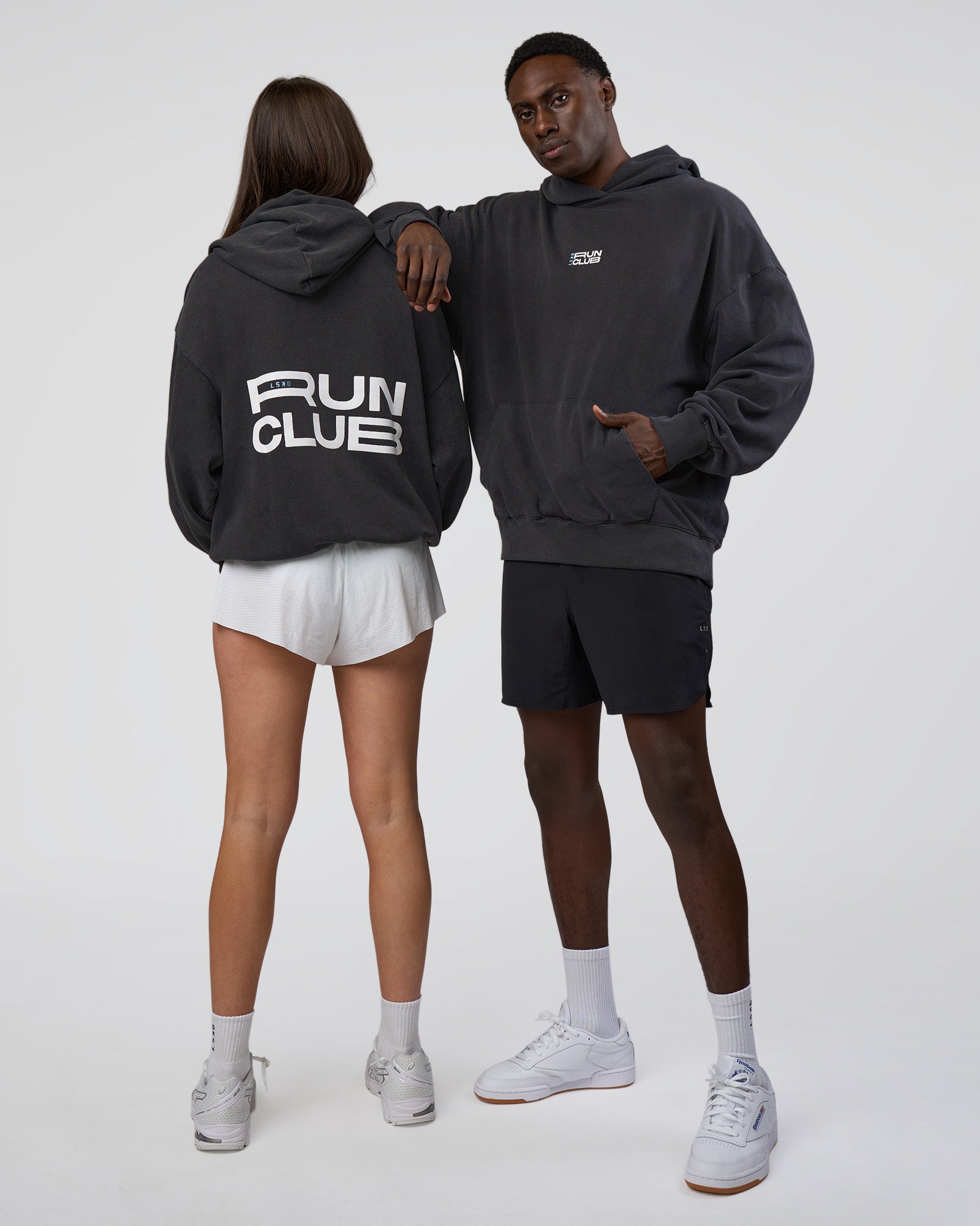 Runner鈥檚 Unisex Oversized Hoodie - Black Washed-White