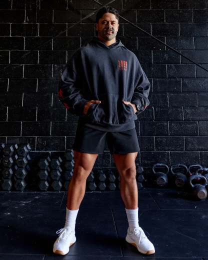 Journey Washed Unisex Oversize Hoodie - Black-Ultra Orange