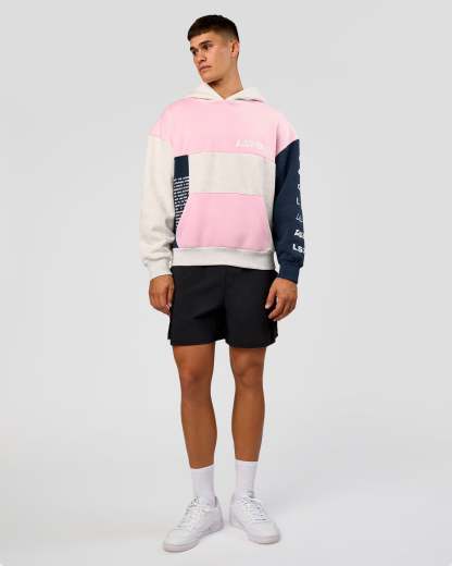 Deconstructed Fleece Hoodie - Grey Marl-Marshmallow-Navy