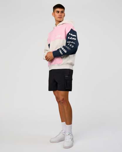 Deconstructed Fleece Hoodie - Grey Marl-Marshmallow-Navy