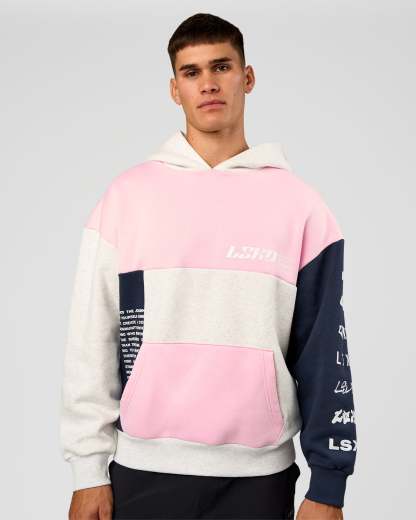 Deconstructed Fleece Hoodie - Grey Marl-Marshmallow-Navy
