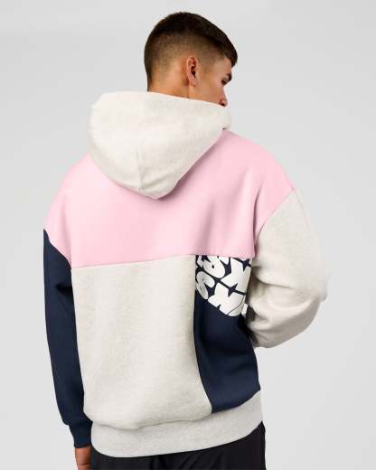 Deconstructed Fleece Hoodie - Grey Marl-Marshmallow-Navy