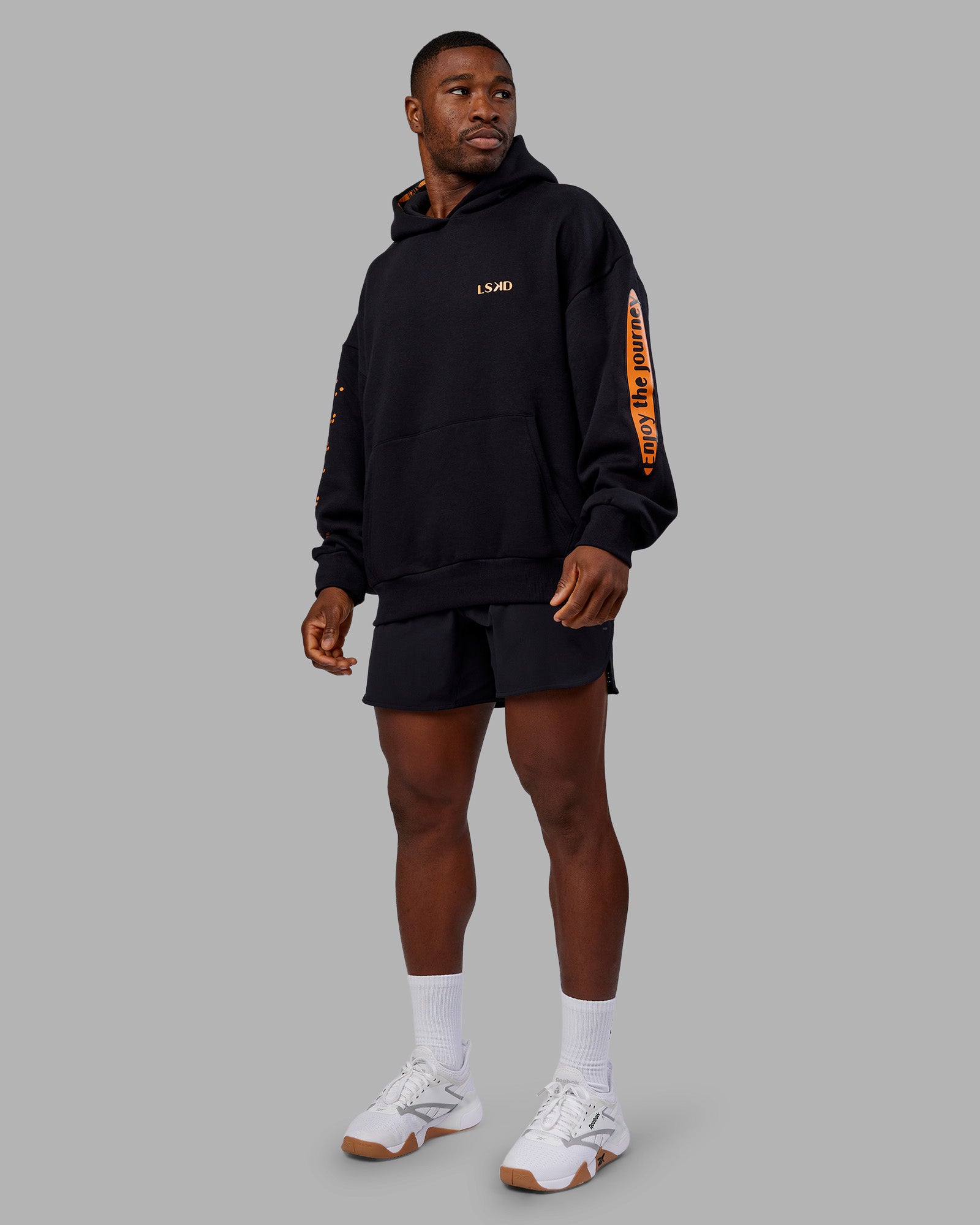 Hyped Unisex Oversized Hoodie - Black-Vibrant Orange