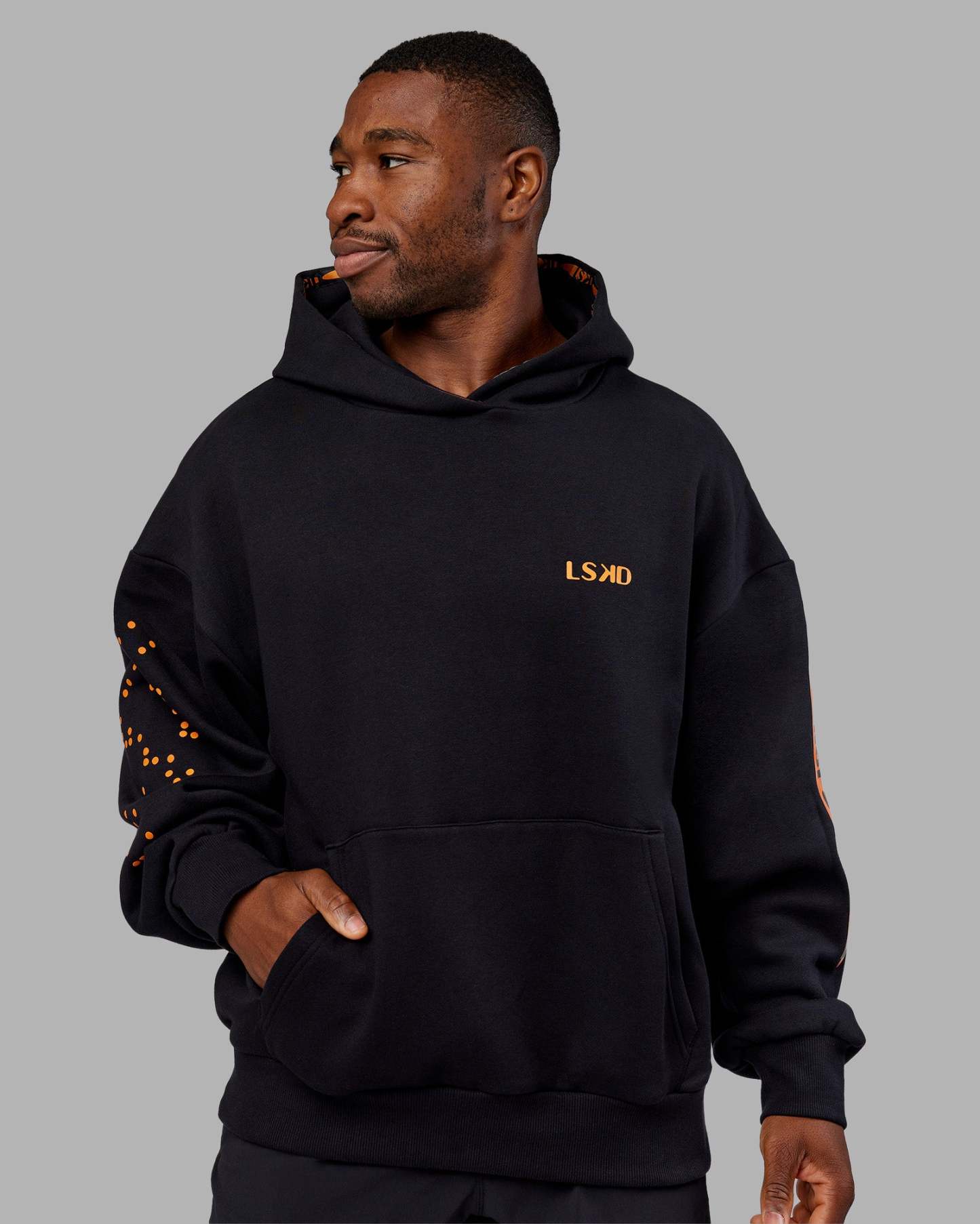 Hyped Unisex Oversized Hoodie - Black-Vibrant Orange