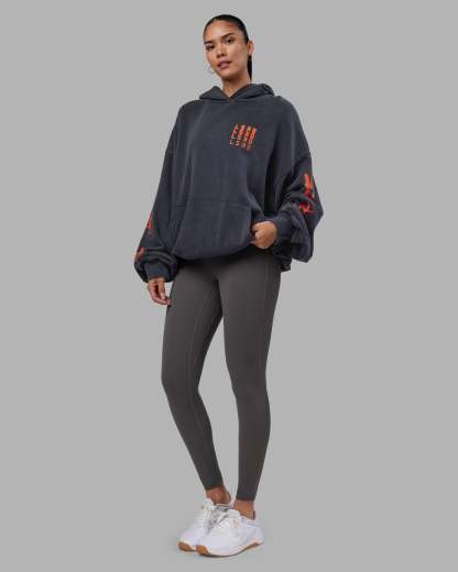 Journey Washed Unisex Oversize Hoodie - Black-Ultra Orange