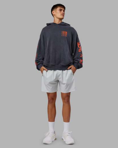 Journey Washed Unisex Oversize Hoodie - Black-Ultra Orange