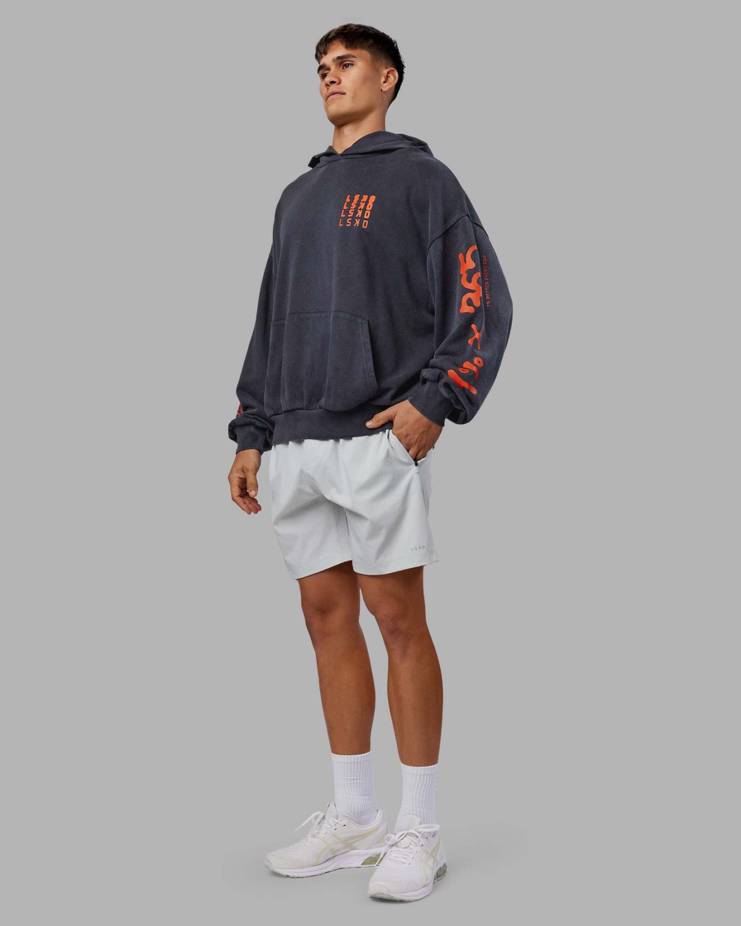 Journey Washed Unisex Oversize Hoodie - Black-Ultra Orange