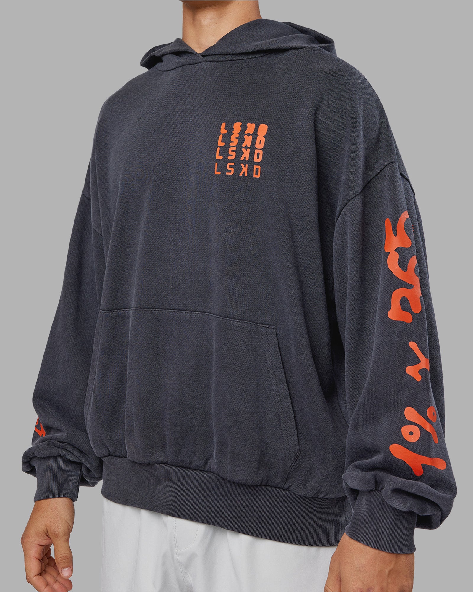 Journey Washed Unisex Oversize Hoodie - Black-Ultra Orange