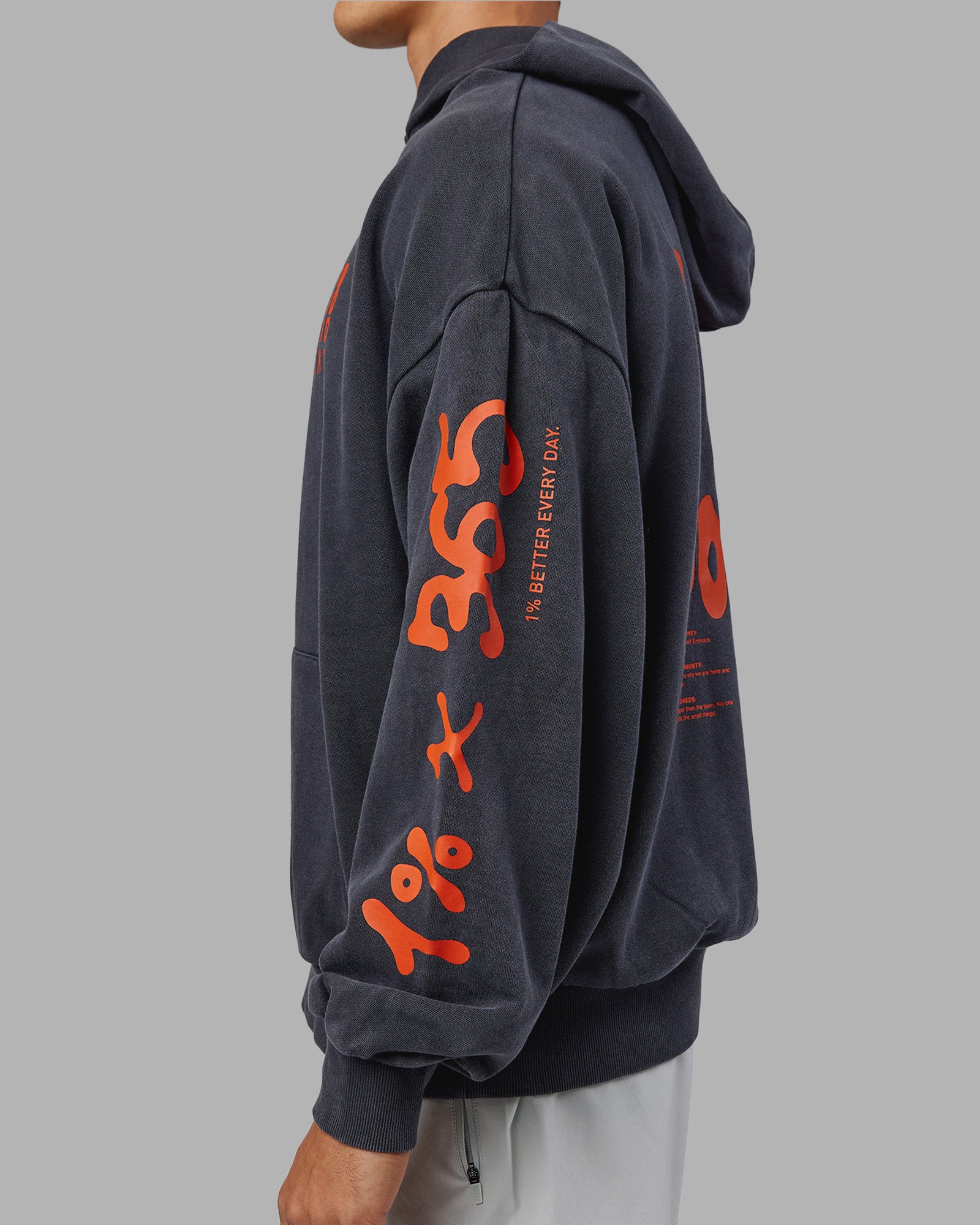 Journey Washed Unisex Oversize Hoodie - Black-Ultra Orange