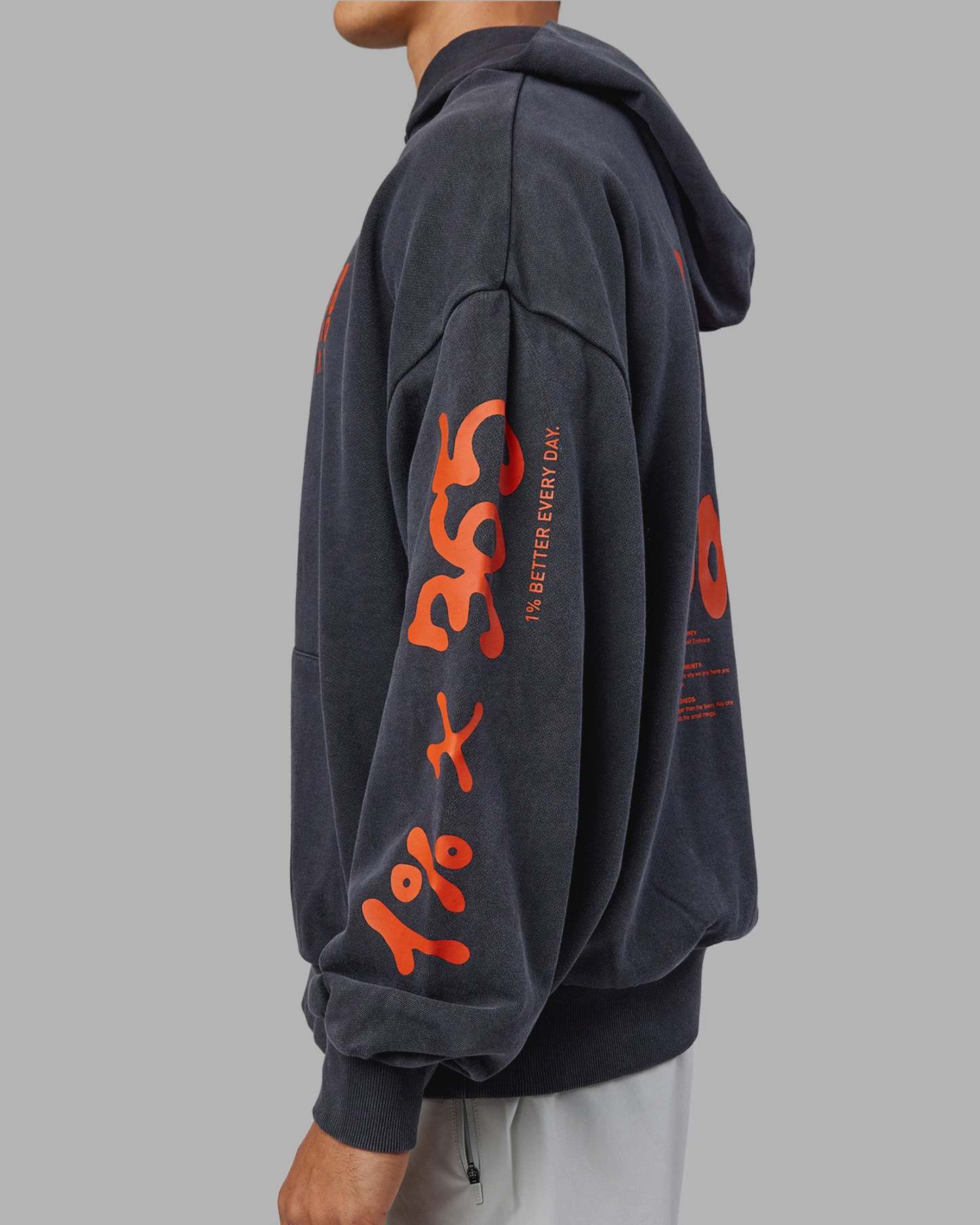 Journey Washed Unisex Oversize Hoodie - Black-Ultra Orange